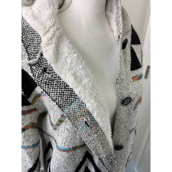 Northern Angel Hooded Cardigan Sweater L Acrylic Geometric Pattern Black/White - Picture 12 of 16